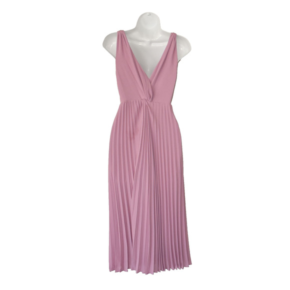 B5 NWT VINCE Baies Pink Twist Front Pleated A Line Midi Dress Size 4 $325 - Picture 4 of 7